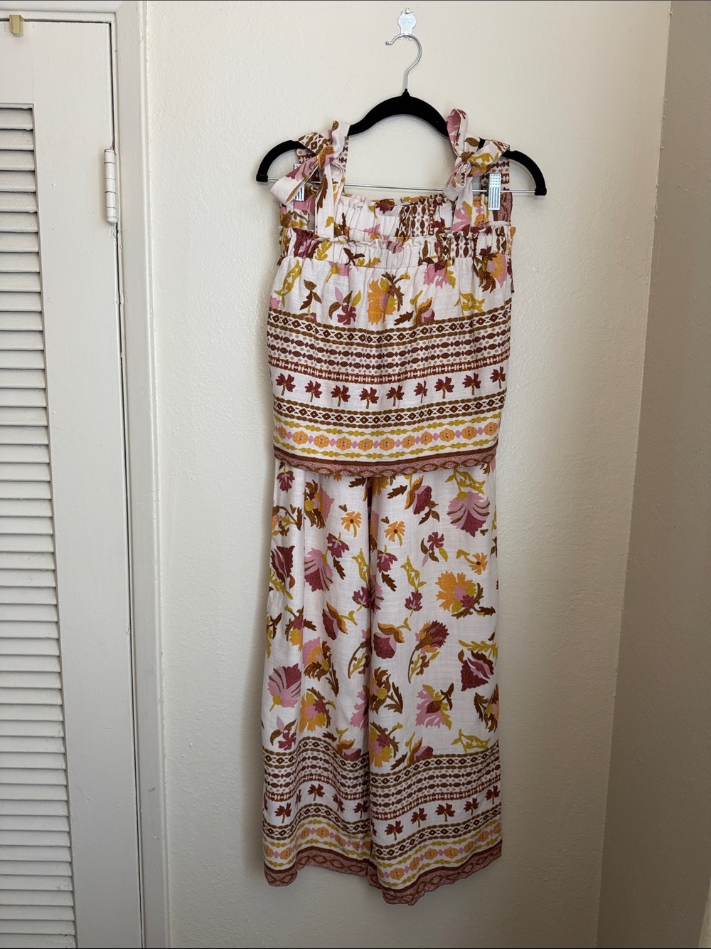 GLG Floral Linen Blend Bohocoastal Pink and Mustard Women’s S 2 Piece Pant Set - Picture 1 of 9